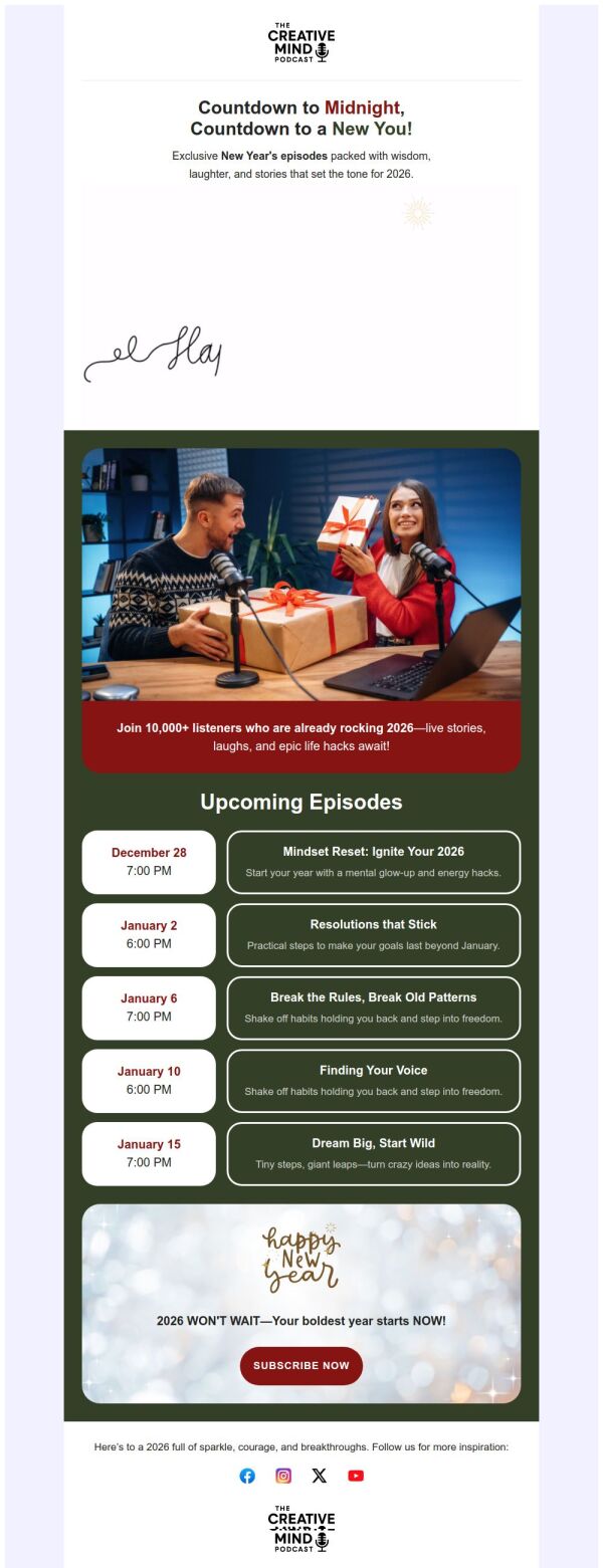 Event Schedule Email Template 'Creative Podcast' for New Year ...
