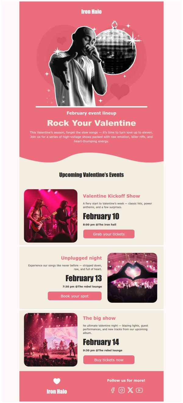 Event Schedule Email Template 'Event Lineup' for Valentine's Day ...