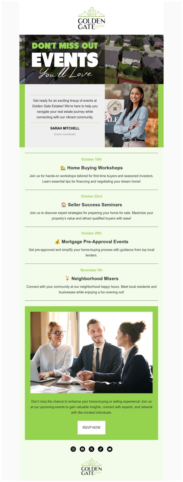Event Schedule Email Template 'Home Buying Workshops' for Real Estate