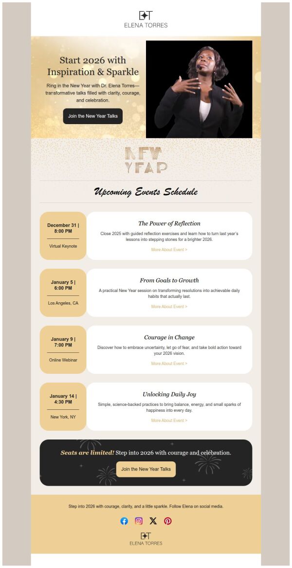 Event Schedule Email Template 'Inspire and Sparkle' for New Year ...