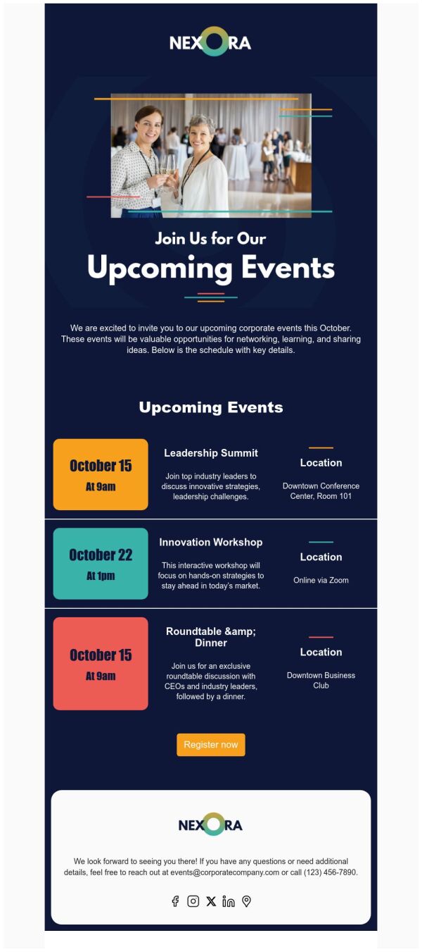Event Schedule Email Template 'Networking Opportunities' for Corporate ...