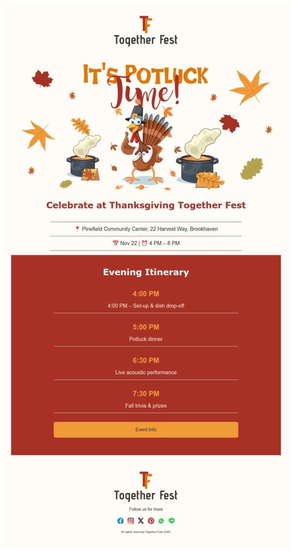 Event Schedule Email Template 'Potluck Time' for Thanksgiving ...