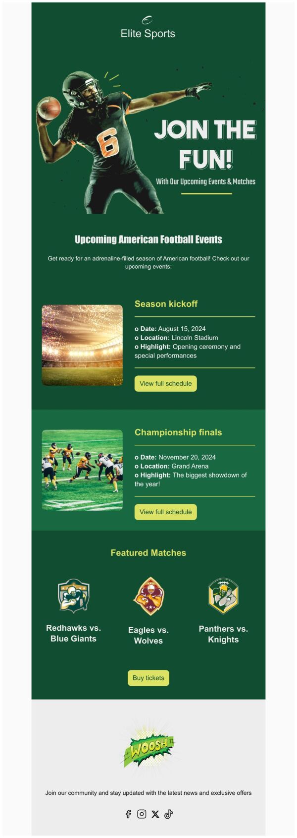 Event Schedule Email Template 'Season Kickoff' for Sports | PosterMyWall