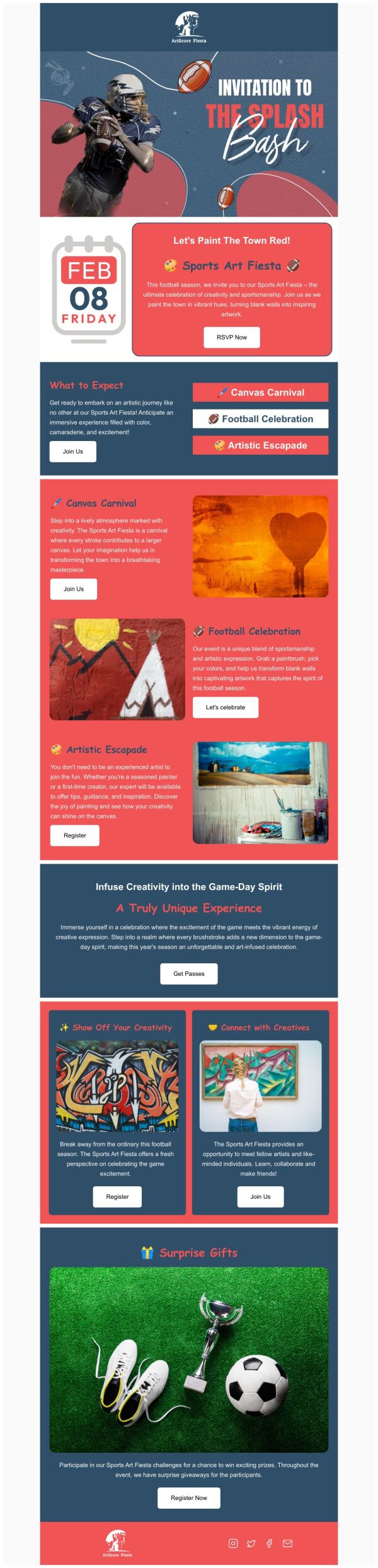 Event Schedule Email Template 'Sports Art Fiesta' for Small Business ...