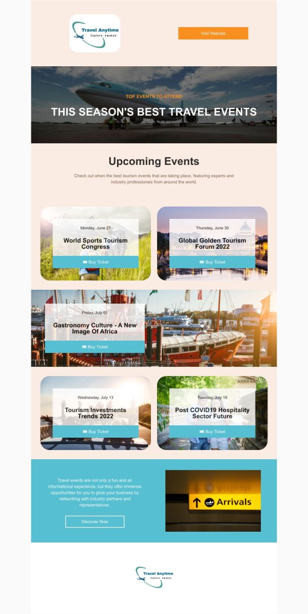 Event Schedule Email Template 'Top Events To Visit' for Travel Industry ...