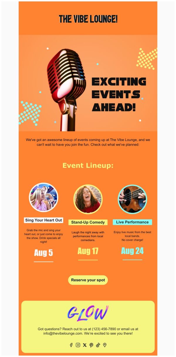 Event Schedule Email Template 'Vibe Lounge' for Small Business ...