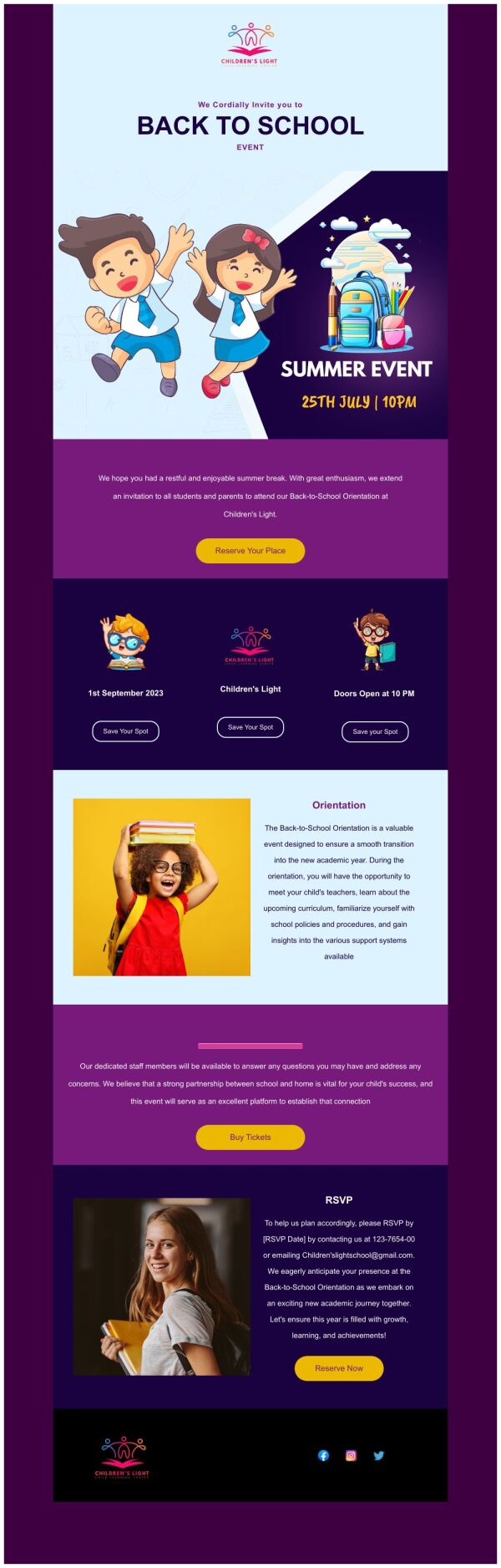 Email Example Kids Invitation Email Template 'Children's Light' for Back to School ...