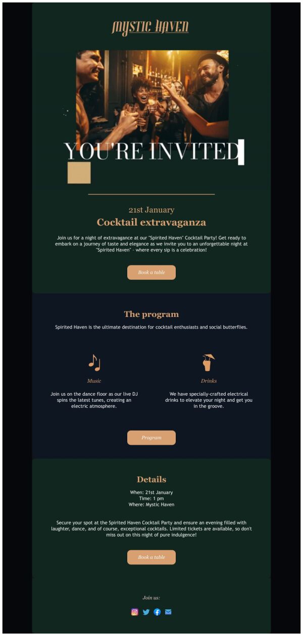 Invitation Email Template 'Cocktail Extravaganza' for Party | PosterMyWall