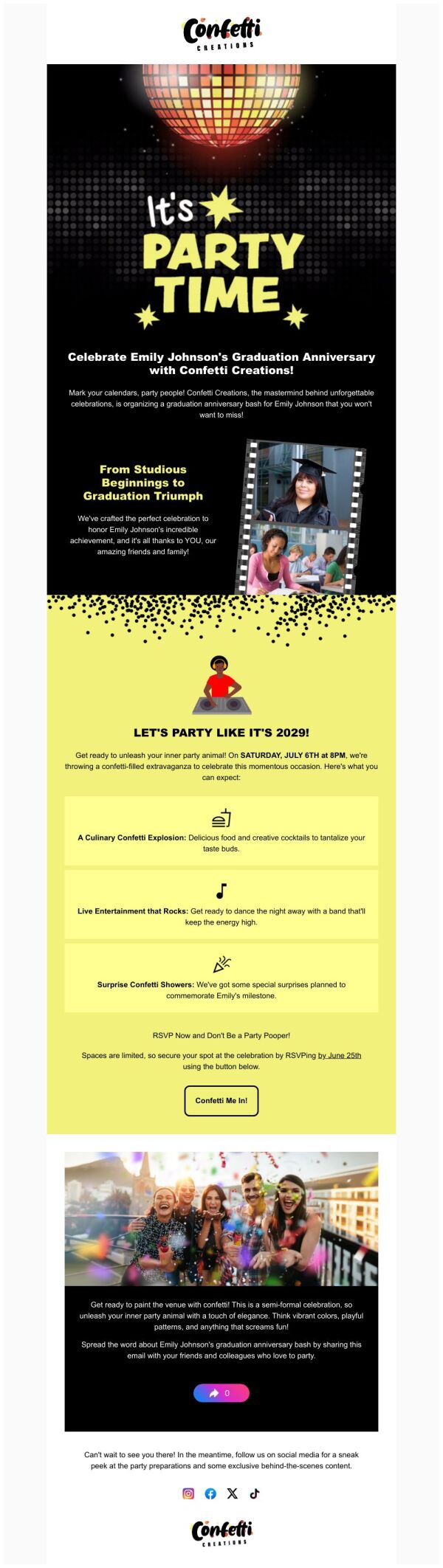 Invitation Email Template 'Confetti Creations' for Party | PosterMyWall