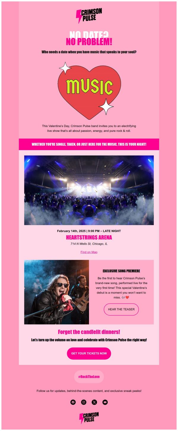 Invitation Email Template 'Electrifying Live Show' for Valentine's Day ...
