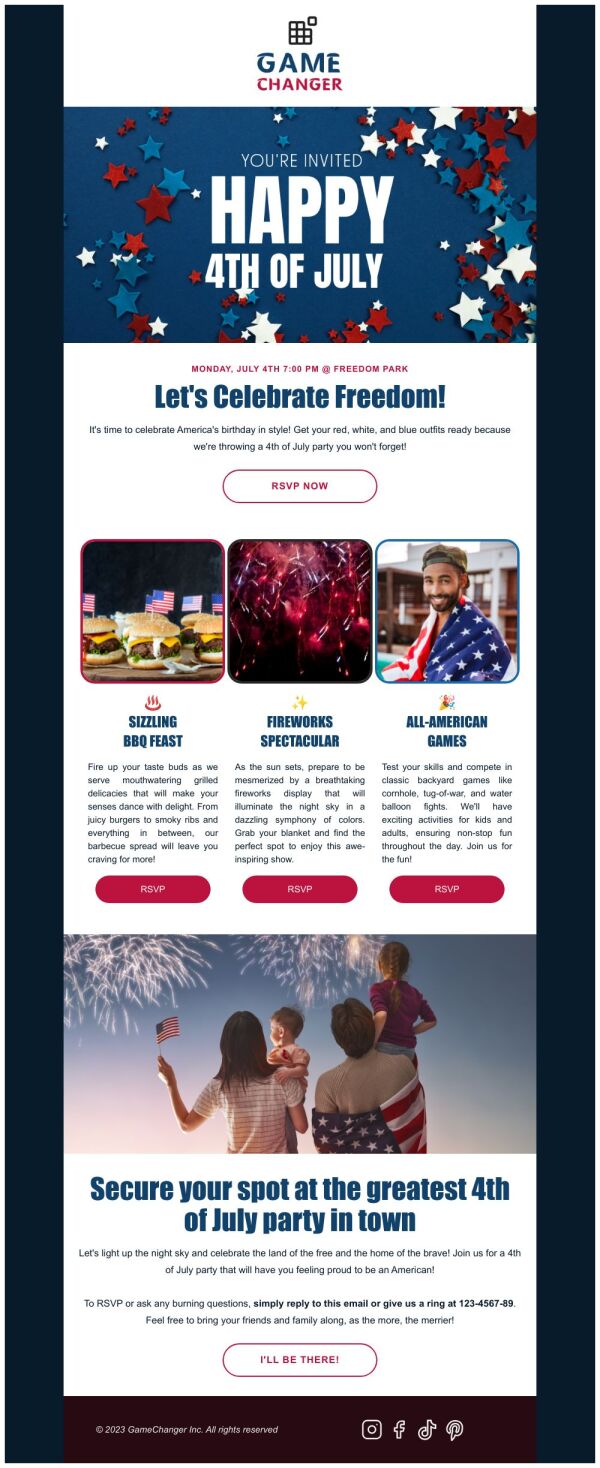Invitation Email Template 'Fireworks and BBQ' for 4th of July