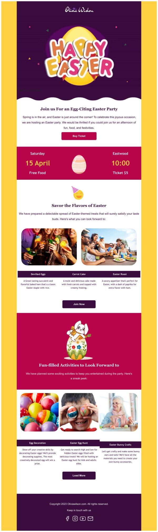 Invitation Email Template 'Fun, Food, Party' for Easter | PosterMyWall