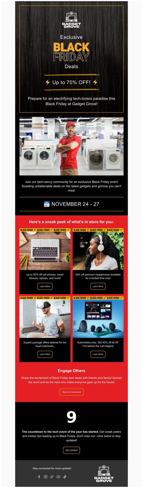 Invitation Email Template 'Gadget Grove' for Black Friday | PosterMyWall