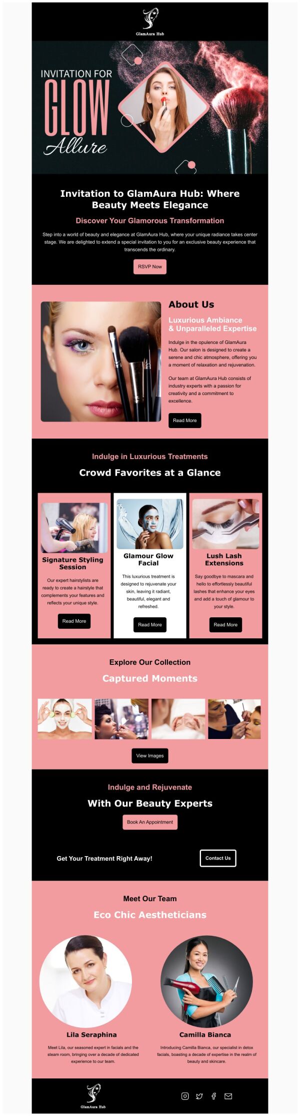 Invitation Email Template 'Glow Allure' for Spa | PosterMyWall