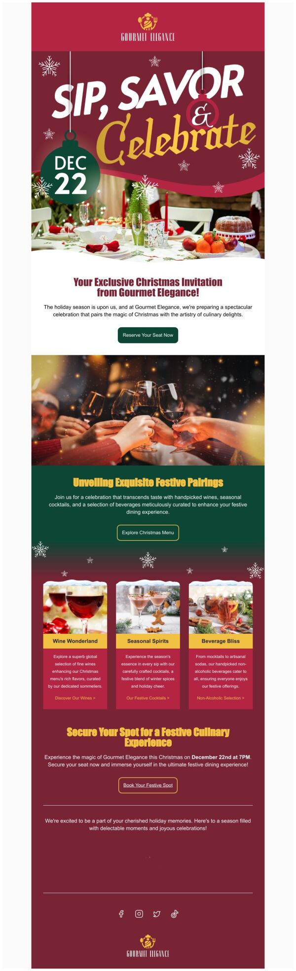 invitation email template 'culinary elegance' for food... Invitation Email Template 'Gourmet Elegance' for Christmas | PosterMyWall