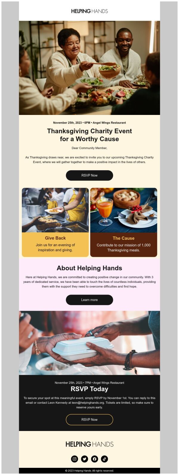 Invitation Email Template 'Helping Hands' for Thanksgiving
