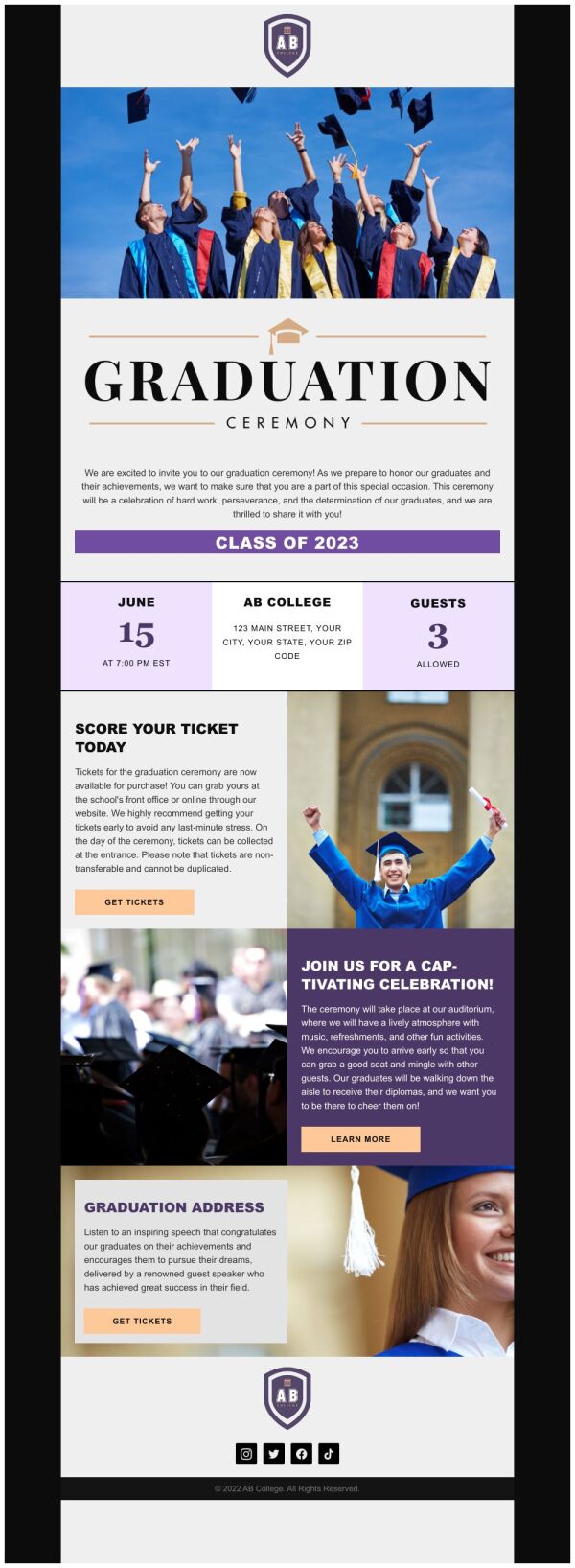 Invitation Email Template 'Honor Our Graduates' for Graduation ...