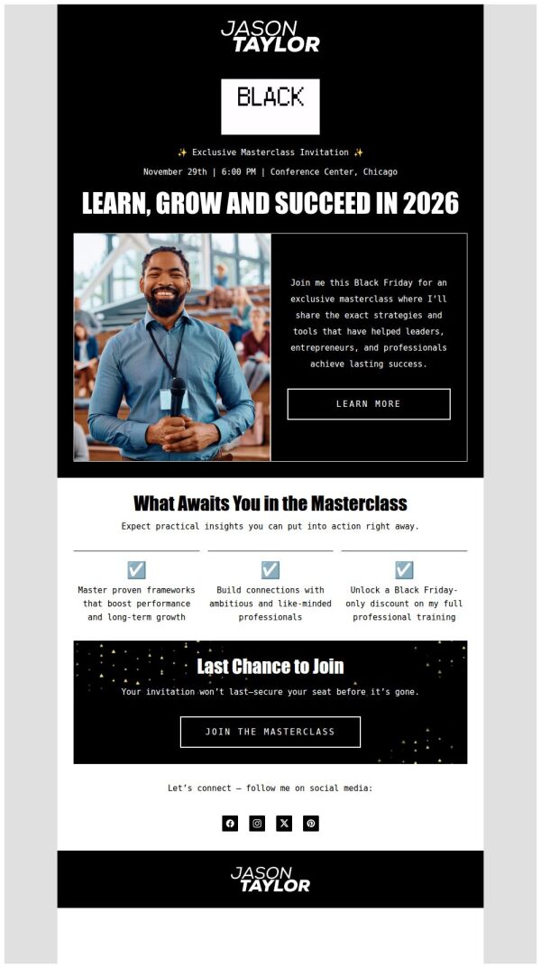 Invitation Email Template 'Learn, Grown and Succeed' for Black Friday ...