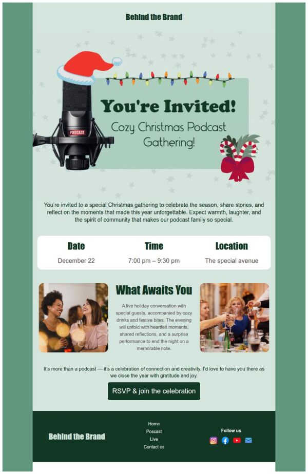 Invitation Email Template 'Podcast Gathering' for Christmas | PosterMyWall