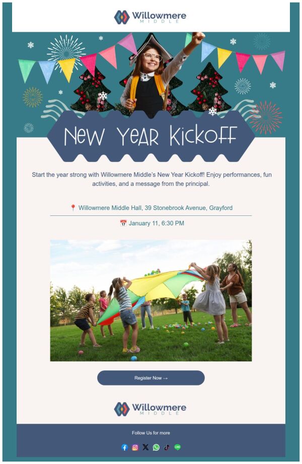 Invitation Email Template 'School Kickoff' for New Year