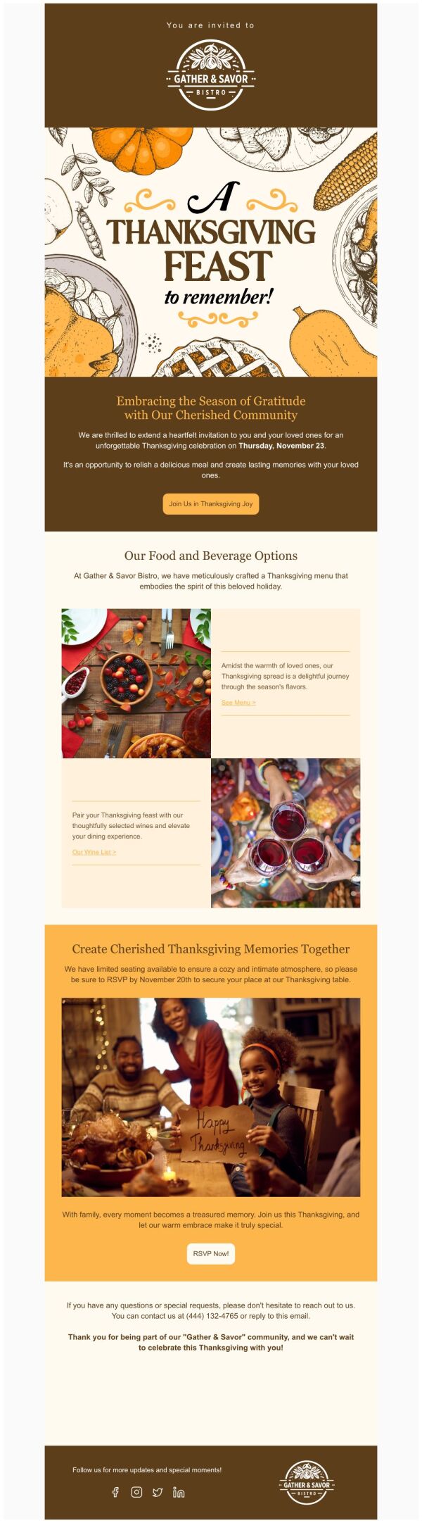Invitation Email Template 'Season of Gratitude' for Thanksgiving