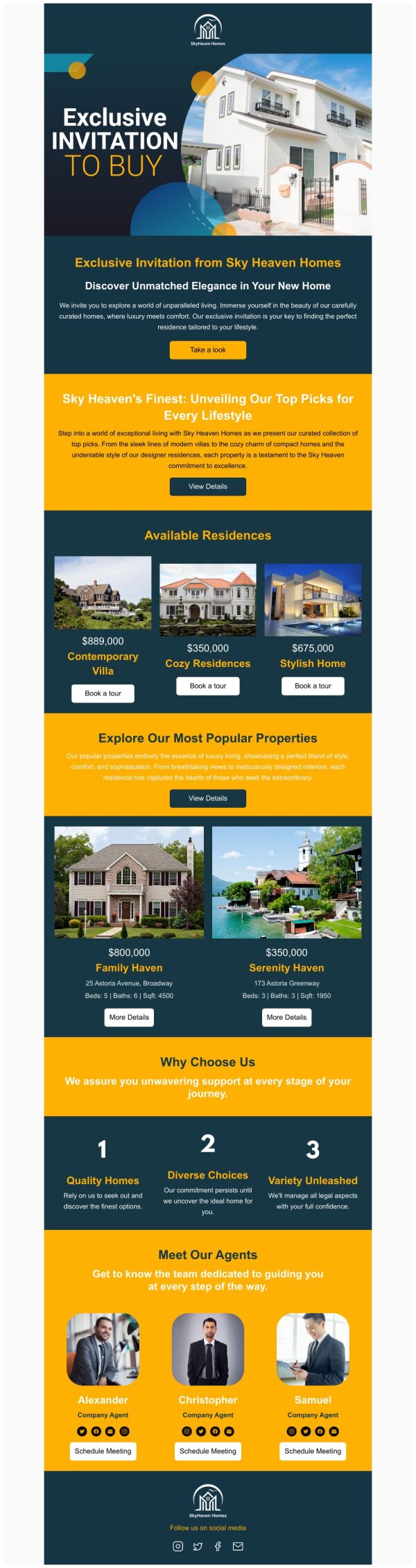 Invitation Email Template 'Sky Heaven Homes' for Real Estate