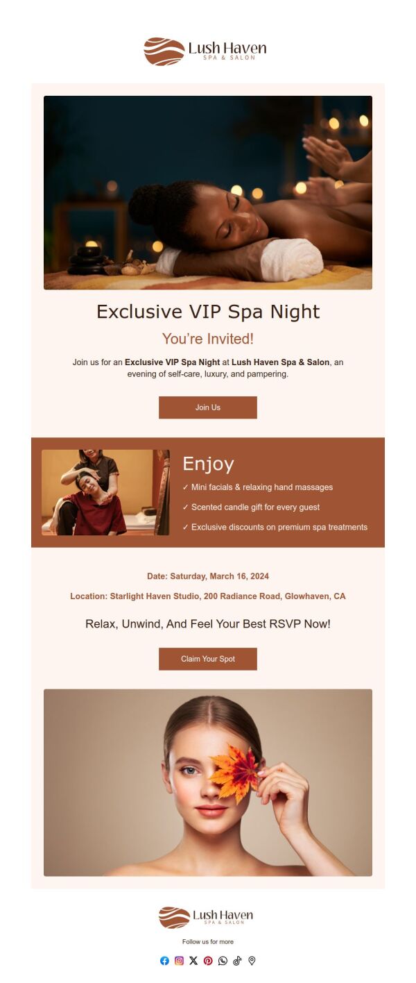 Vip Event Email Invitation Email Template 'VIP Night' for Spa | PosterMyWall