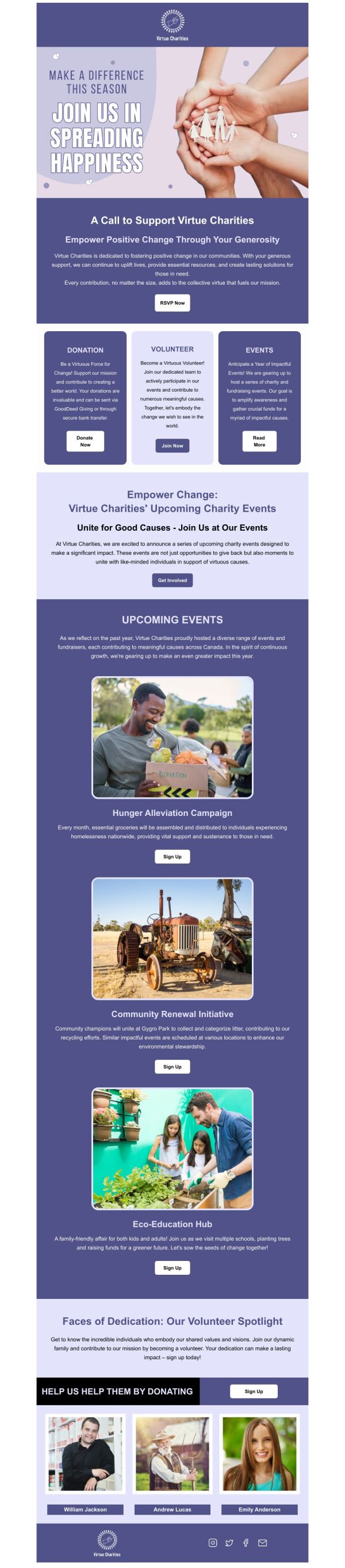 Invitation Email Template 'Volunteer and Donate' for Charity