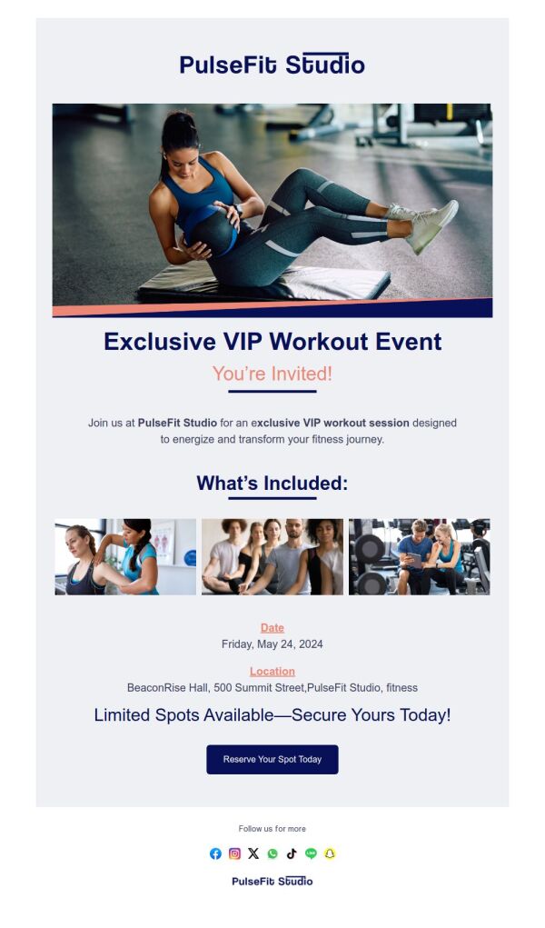 Invitation Email Template 'Workout Event' for Fitness | PosterMyWall