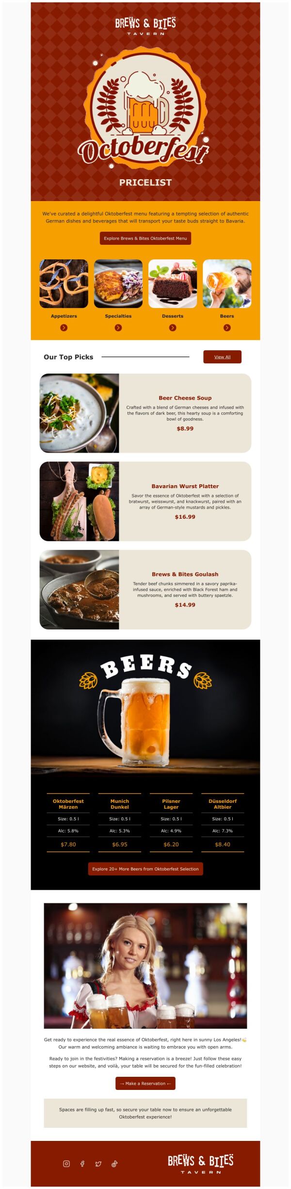 Menus Email Template 'Brews and Bites' for Oktoberfest | PosterMyWall