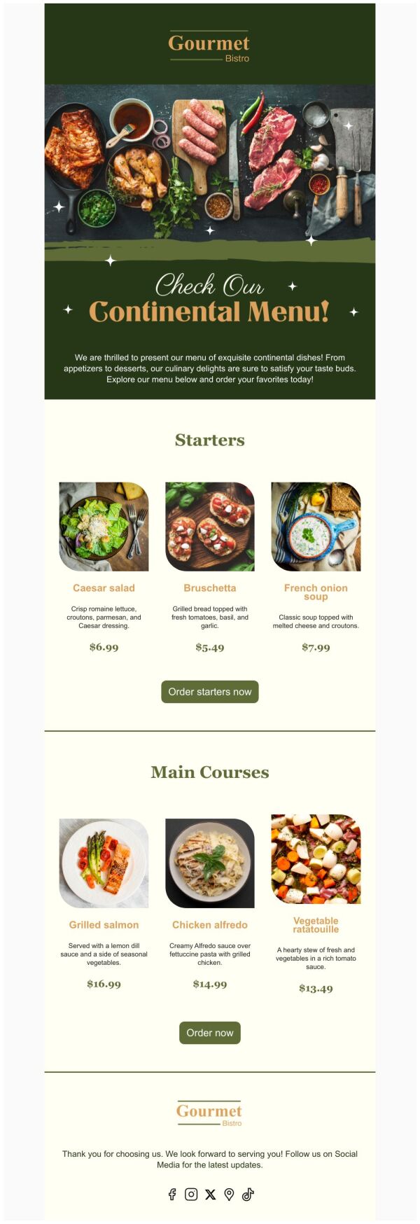 Menus Email Template 'Gourmet Bistro' for Food | PosterMyWall