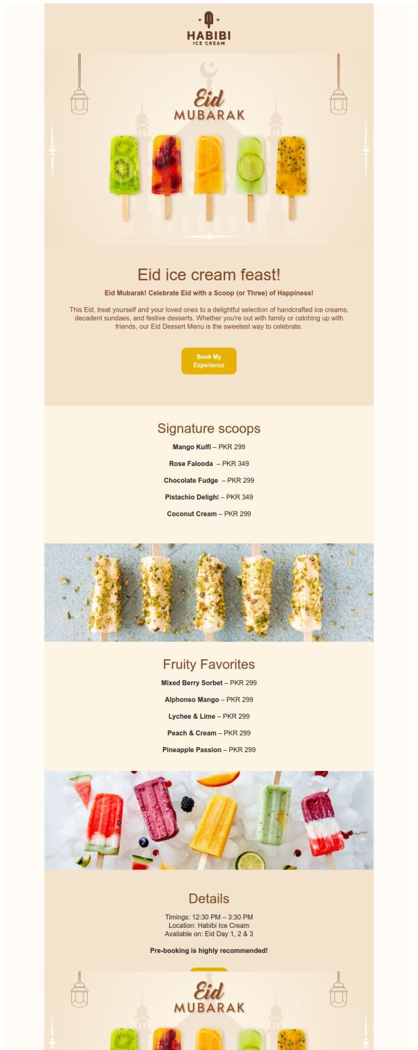 Menus Email Template 'Ice Cream Feast' for Eid | PosterMyWall