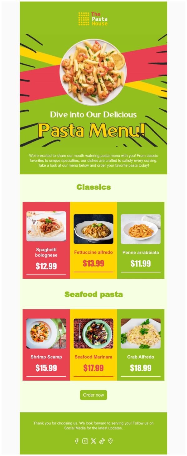 Menus Email Template 'Pasta House' for Food | PosterMyWall