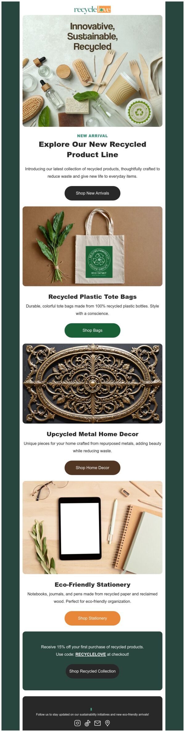 Recycling Email Example New Arrival Email Template 'Recycled Products' for Environment ...