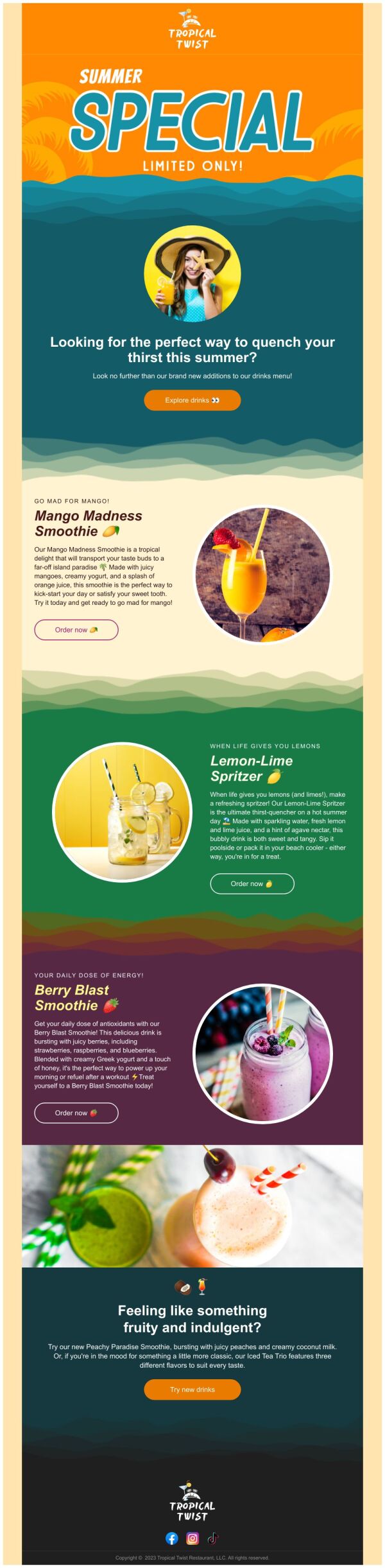 best 3,500+ food & beverage email templates in 2026... New Arrival Email Template 'Special Drinks' for Summer | PosterMyWall