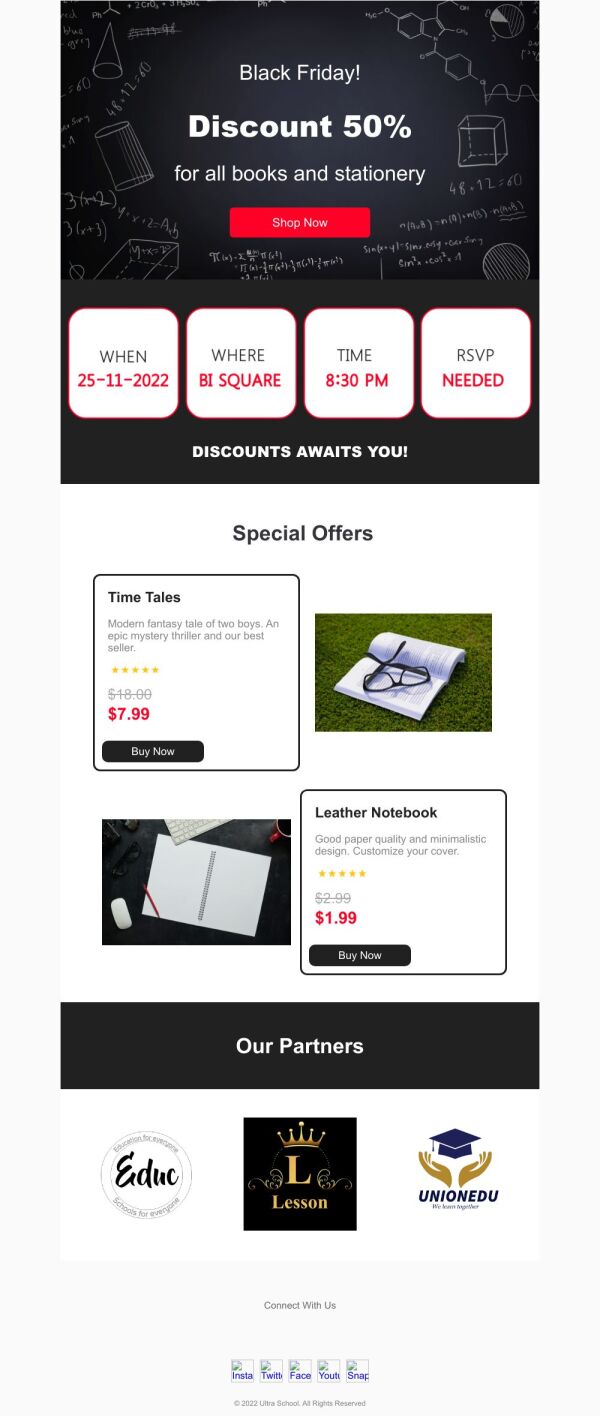 Newsletter Email Template 'Books and Stationery Sale' for Black Friday ...