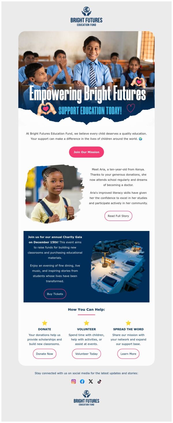 Newsletter Email Template 'Bright Futures' for Charity