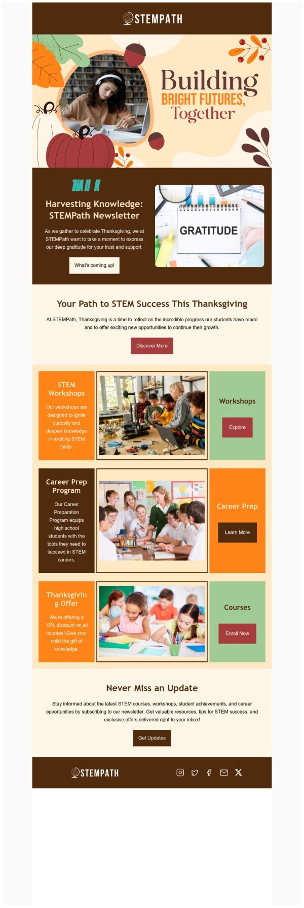 Newsletter Email Template 'Bright Futures' for Thanksgiving | PosterMyWall