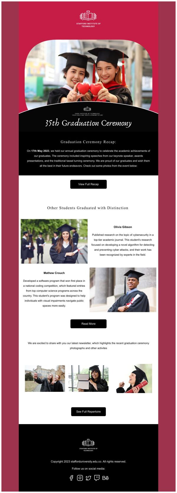 Email Header Graduation Newsletter Email Template 'Ceremony Recap' for Graduation | PosterMyWall