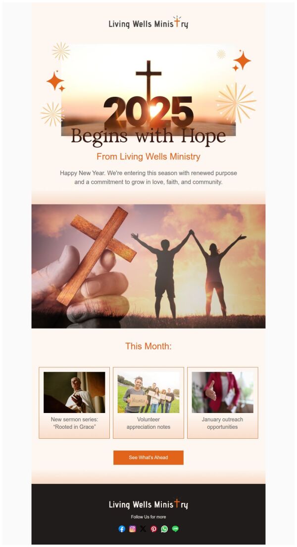 Newsletter Email Template 'Church Ministry' for New Year | PosterMyWall