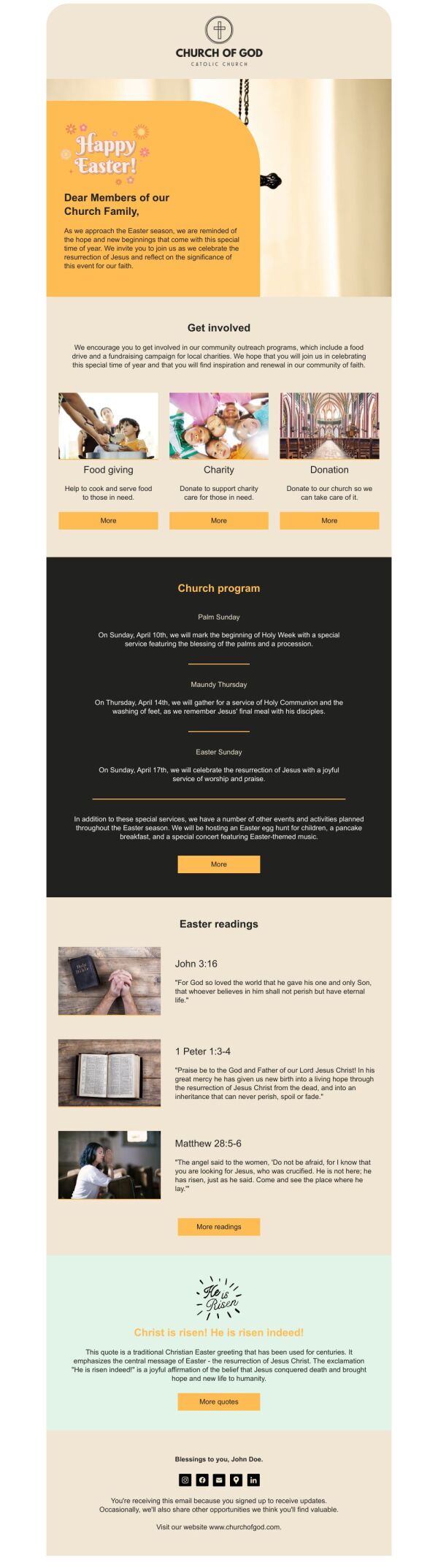 Church Emails Newsletter Email Template 'Church Program' for Easter | PosterMyWall