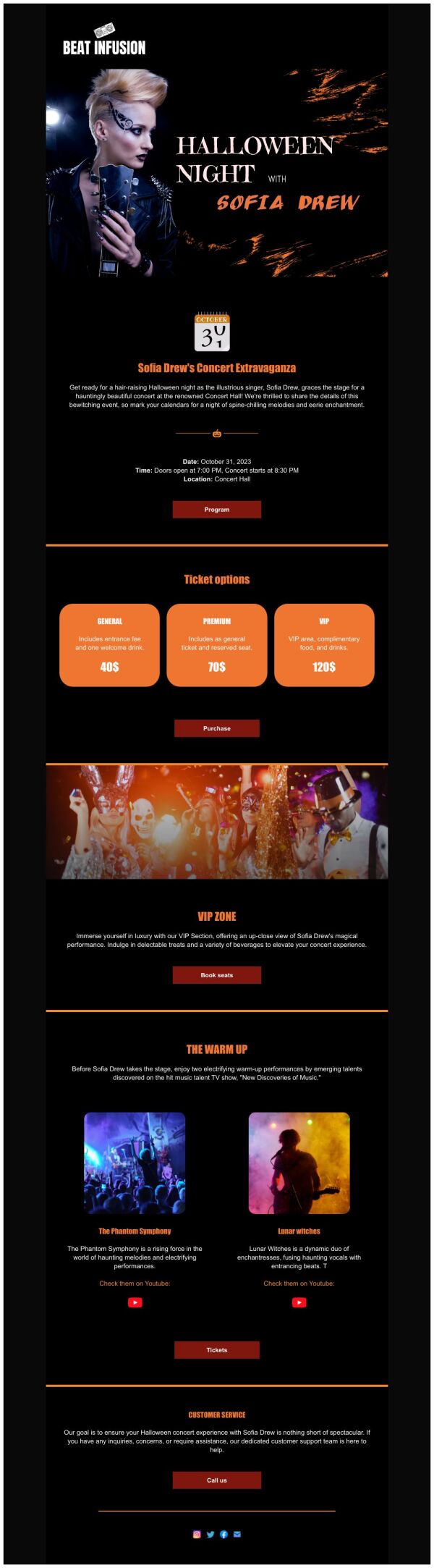 Newsletter Email Template 'Concert Extravaganza' for Halloween ...