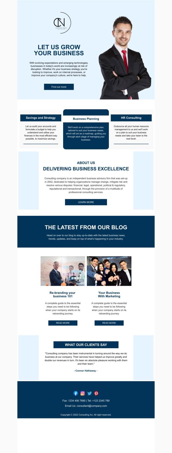 Newsletter Email Template 'Delivering Business Excellence' for Corporate