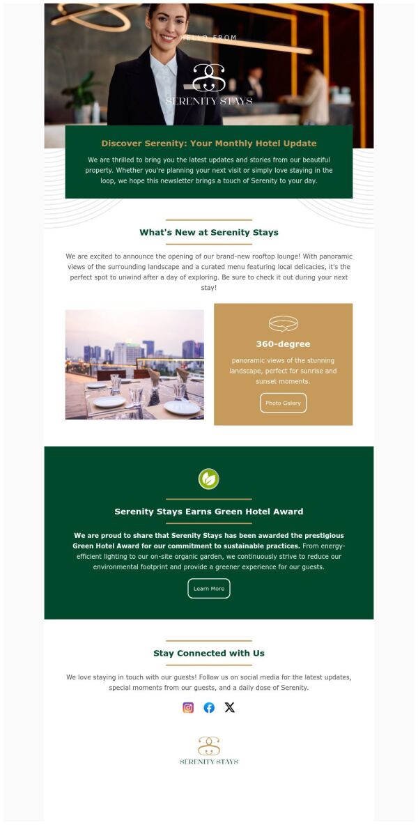 Newsletter Email Template 'Discover Serenity' for Hotels | PosterMyWall