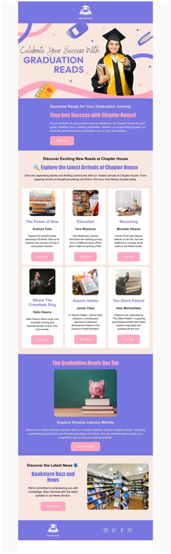 Email Header Graduation Newsletter Email Template 'Essential Reads' for Graduation | PosterMyWall