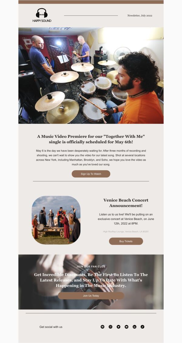 Music Newsletter Format Examples Newsletter Email Template 'Happenings of The Month' for Bands ...