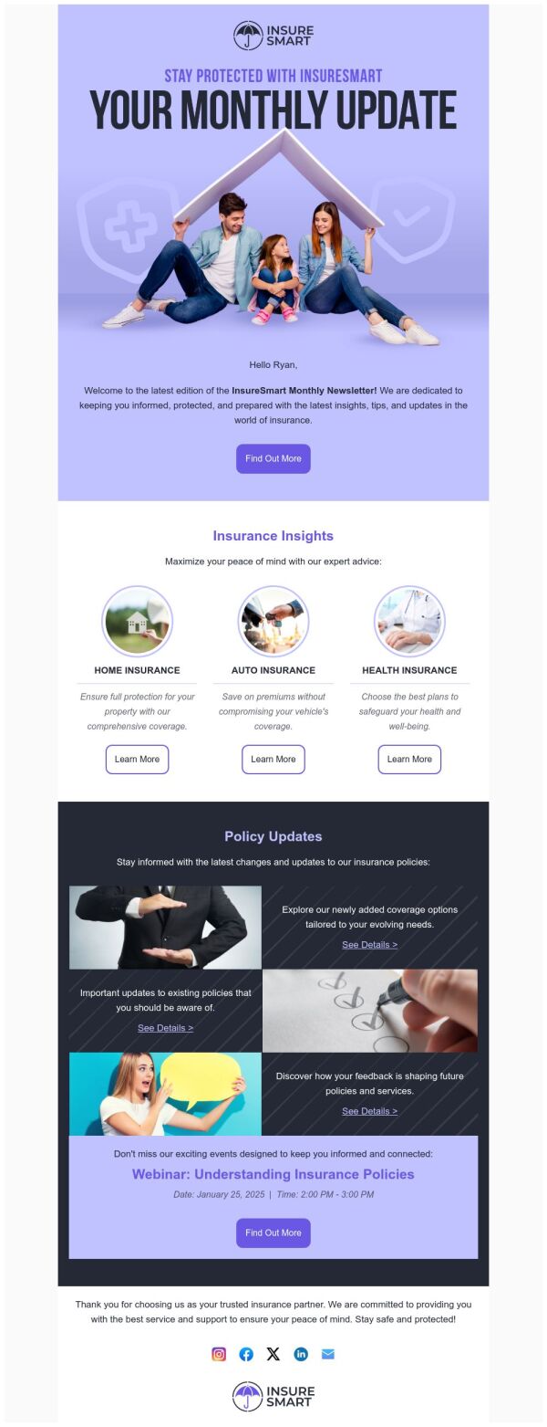 Newsletter Email Template 'Monthly Insurance' for Corporate | PosterMyWall