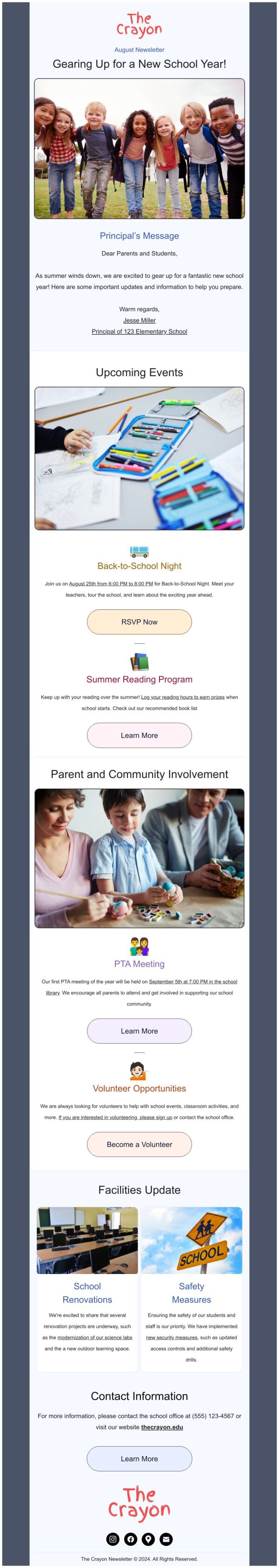 Newsletter Email Template 'The Crayon' for Educational