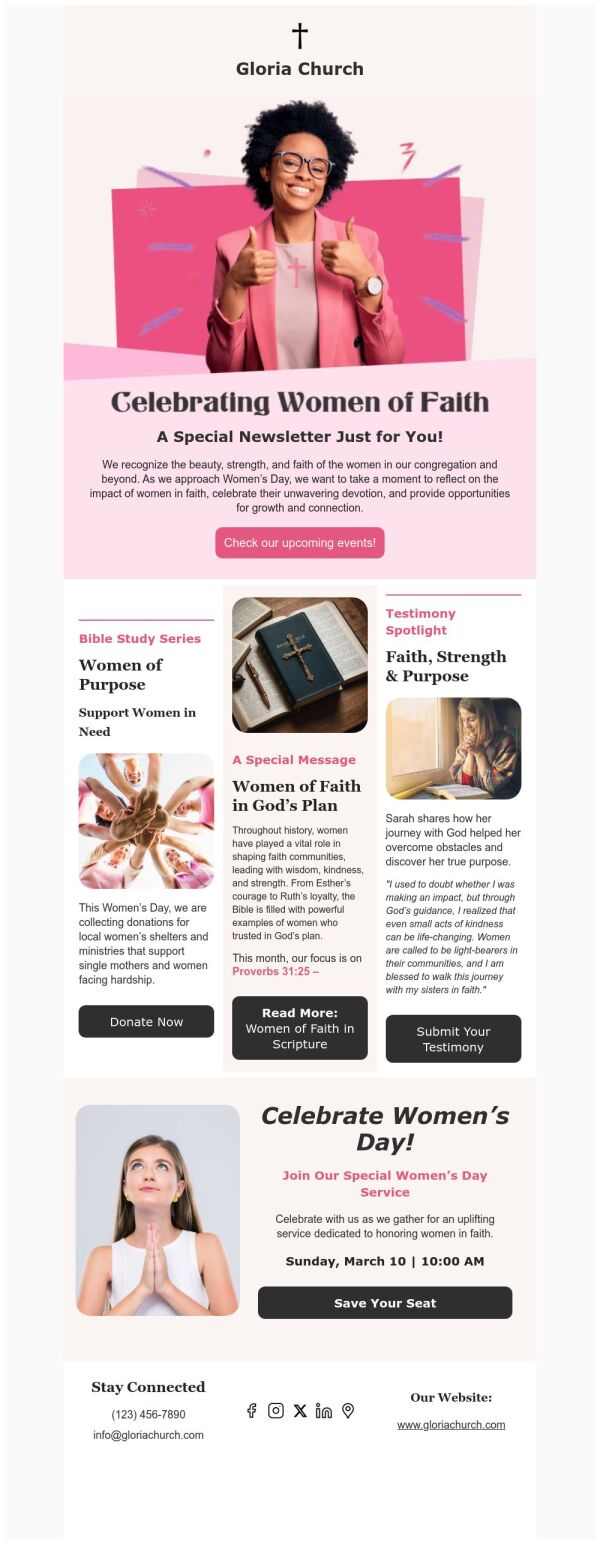 Newsletter Email Template 'Women of Faith' for Women's Day | PosterMyWall