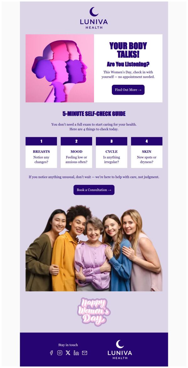 Newsletter Body Example Newsletter Email Template 'Your Body Talks' for Women's Day | PosterMyWall